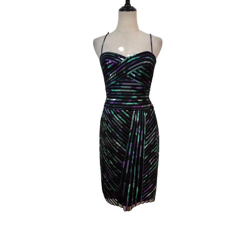 Vtg Y2K Cache Cocktail Dress Size 6 Black Purple Green Excellent Bandage Bodycon